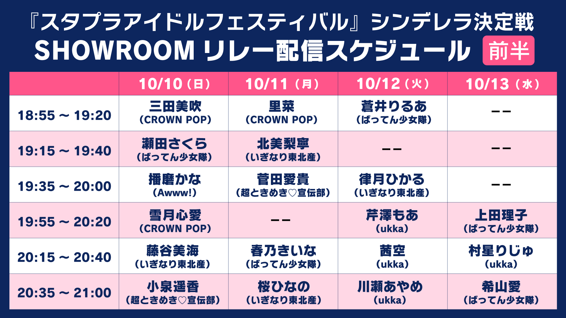 リレー配信企画タイムスケジュール